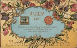 July (Leo) Birthday Greetings Astrology & Zodiac Postcard Postcard Postcard