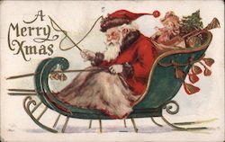 A Merry Xmas -- Santa in His Sleigh Santa Claus Postcard Postcard Postcard