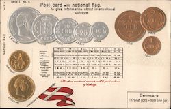 Embossed Post-card with national flag and coins Denmark Money & Coins Postcard Postcard Postcard