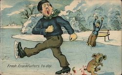 Fräst Frankfurters To-Day -- Ice skater skates over puppy dog's tail Ice Skating Postcard Postcard Postcard