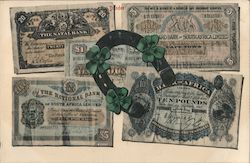 Horseshore & 4-Leaf Clovers on South African Banknotes Money & Coins Postcard Postcard Postcard