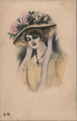 Drawing of Woman in Hat Women Postcard Postcard Postcard