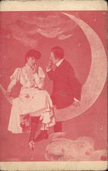 A Couple Sitting Together on the Crescent Moon Couples Postcard Postcard Postcard