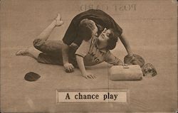 A Chance Play -- A Woman Slides into Home and a Catcher is Over Her Postcard