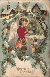 Merry Christmas - Angel with children. Postcard