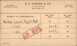 E.F. Hutton & Co. -- We Will Buy @, We Will Sell @ Postcard