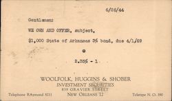 Woolfolk, Huggins & Shober Investment Securities -- New Orleans Postcard