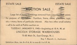 Estate Sale/Auction Sale Announcement: Lincoln Storage Warehouses East Orange, NJ Postal Cards & Correspondence Postcard Postcar Postcard