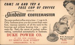 Sunbeam Coffeemaster at Duke Power Co. Postcard