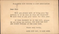 Please Bring Your Tax Notices to Gate City Savings & Loan Association Postal Cards & Correspondence Postcard Postcard Postcard