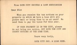 Gate City Savings & Loan Association Correspondence Card Postcard