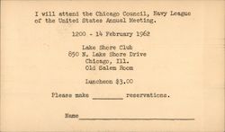 Chicago Council, Navy League of the United States Correspondence Card Postcard