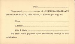 Louisiana State and Municipal Bonds Correspondence Card Postcard