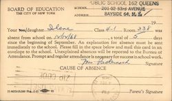 Board of Education Your son/daughter was absent from school. Please explain Queens, NY Postal Cards & Correspondence Postcard Po Postcard