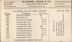 McDaniel Lewis & Co., Investment Correspondence, Greensboro, NC Postcard