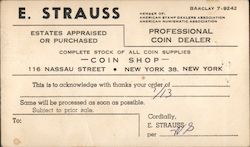 E. Strauss Correspondence Card: Professional Coin Dealer Postcard