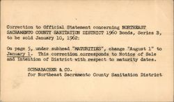 Northeast Sacramento County Sanitation District Correspondence Card Postcard