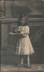 Girl Holding Plate With Cake Girls Postcard Postcard Postcard