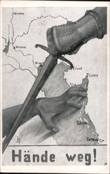 Sword Cutting Hand Grasping Map: Hande Weg! World War I Postcard Postcard Postcard