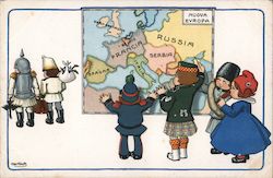 Nuova Europa - Children Looking at New Map of Europe Postcard