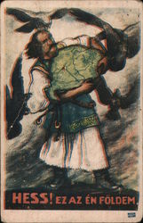 Man Defending Map From Birds: "Hess! Ez Az En Foldem" World War I Postcard Postcard Postcard