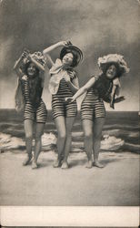 3 Women in Vintage Swimwear on the Beach Swimsuits & Pinup Postcard Postcard Postcard