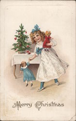 Merry Christmas - Girl with her Dolls Postcard