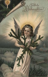 Fröhliche Weinachten! Angel with evergreen sprig Postcard