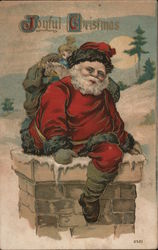 Joyful Christmas - Santa Climbing Out of a Chimney Santa Claus Postcard Postcard Postcard