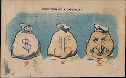 Evolution of a Capitalist: A Bag of Money Turns Into a Man Comic, Funny Postcard Postcard Postcard