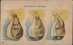 Evolution of a Butcher: Ham Turns Into Butcher Postcard