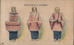 Evolution of a Chinaman: Washtub to Chinaman Asian Postcard Postcard Postcard