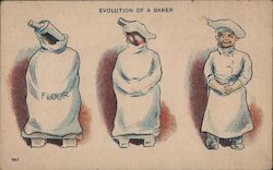 Evolution of a Baker: Bag of Flour Into a Baker Comic, Funny Postcard Postcard Postcard