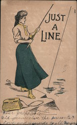 Just a Line -- Woman Fishing Postcard