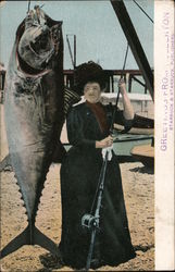 Woman's Huge Fishing Catch Postcard Postcard Postcard