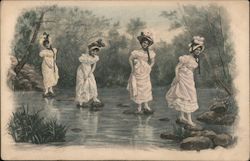 Women Crossing a Stream Postcard