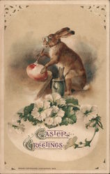 Easter Greetings -- Easter Bunny Paints an Egg Postcard