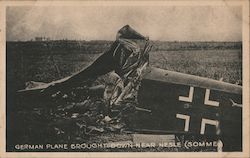 German Plane Brought Down Near Nesle (Somme) World War I Postcard Postcard Postcard