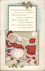 Children Dressed as Santa and Mrs. Claus Postcard