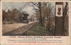 Case Steam Roller Building Country Roads Postcard