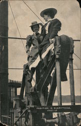 Position is Everything -- Two Women Sitting on a Piece of Heavy Equipment Postcard