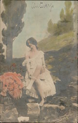 Woman Undressing in Field Women Postcard Postcard Postcard