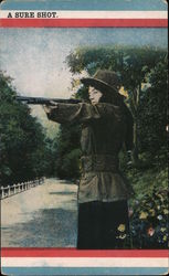 Woman Shooting Gun Postcard