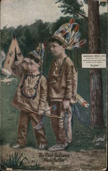 Two Boys Playing "The Real Indians" Postcard