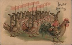 Bunnies and Chickens In Formation: Easter Greeting Postcard