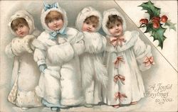 A Joyful Christmas to You: 4 Children in Fur Coats Postcard Postcard Postcard