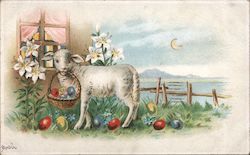 Easter Lamb and Lillies Postcard