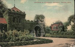 Entrance to Woodmere Cemetery Postcard