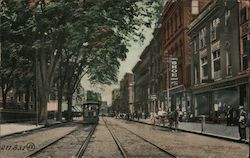 Merrimac Street Showing Trolley Line Lowell, MA Postcard Postcard Postcard