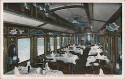 Interior dining saloon on the Cape Government Railway Express Train South Africa Postcard Postcard Postcard